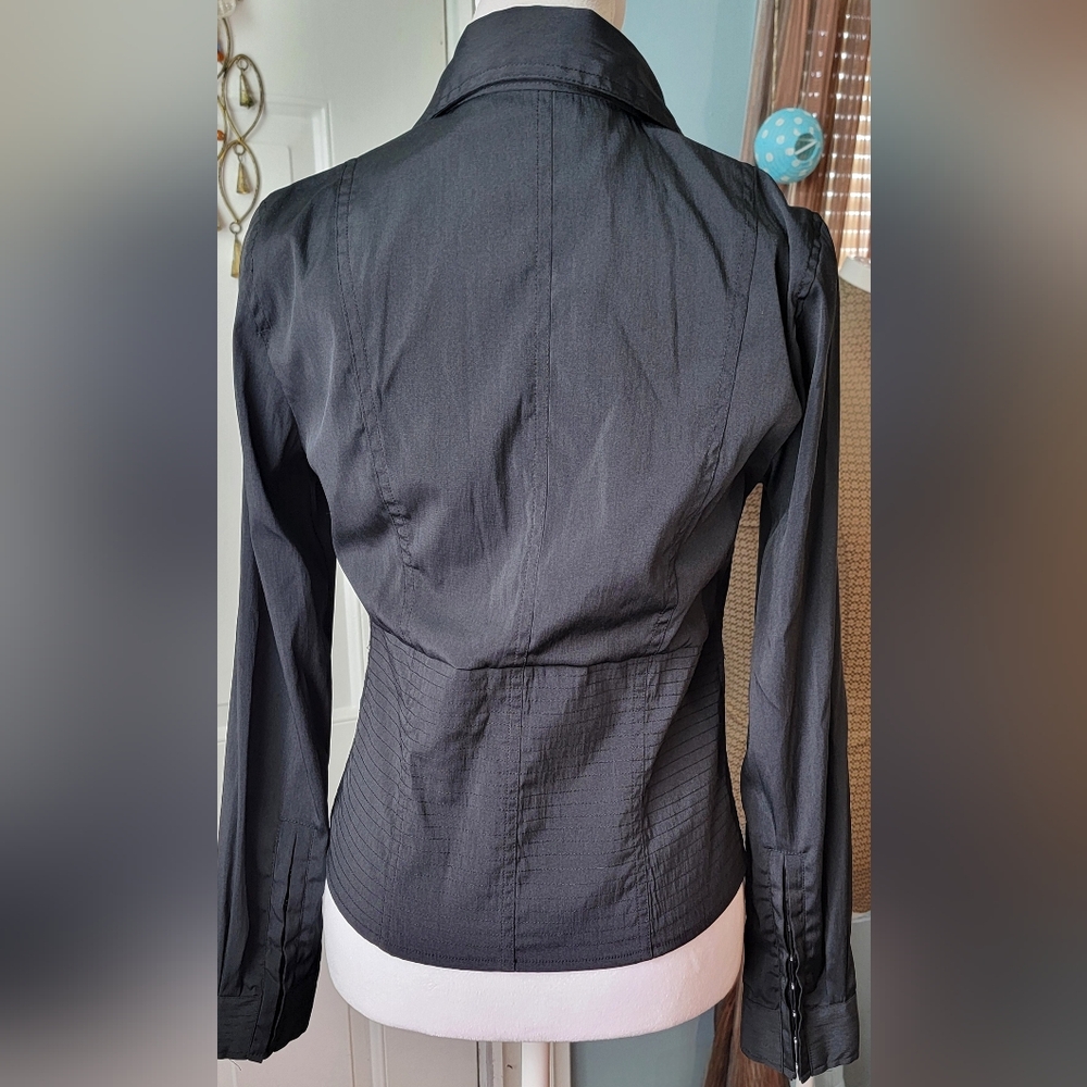 Y2K Vintage Charlotte Russe Faux Corset Long-sleeve Blouse Womens M Black Stretc - Picture 4 of 13